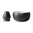 thumbnail image 1 of jifeng Ceramic Matcha Bowl with Whisk Holder Portable for Tabletop Tea Room Kitchen black, 1 of 9