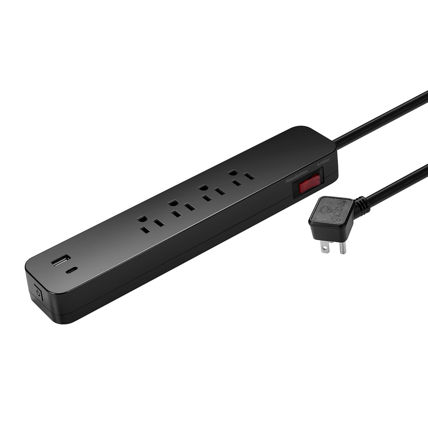 Globe Electric 4-Outlet LED Light-Up Power Strip, 600J Surge Protector, 2 USB Charging Ports (15W Combined), Clear Black