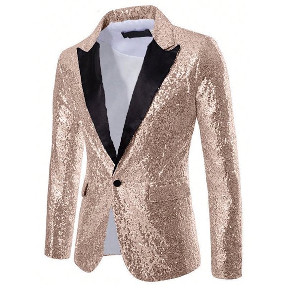 Mceream Men's One Button Sequin Dress Suit Jacket Party Festival Tuxedo Sport Coat- formal & Semi formal Prom Clothes Plus Size Outwear Chamarras Para Hombre De Trabajo Beige S