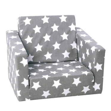 Delsit Fauteuil Lounge 2 en 1 pour Tout-Petit, Pliable, Format Enfant, Gris et Blanc Stars