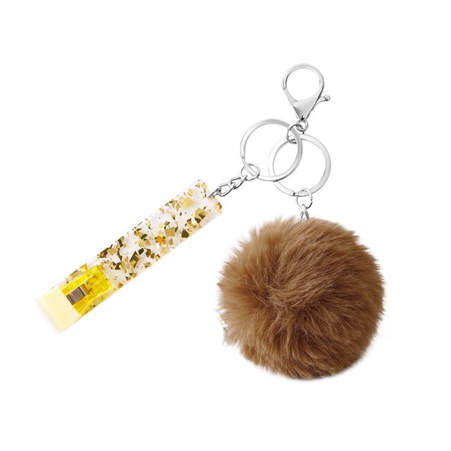 Key Chain Ring Plush Ball Students Hanging Buckle Portable Keychain Holder Backpack Wallet Bag Decoration Keyring Pendant for Girls Khaki