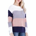 thumbnail image 2 of Chandails Légers à Enfiler pour Femmes Mode pour Femmes Manches Col Rond Agencement de Couleurs Hauts Amples Blouse Chandail Tricoté S-207 Rose-A TTG, 2 of 5