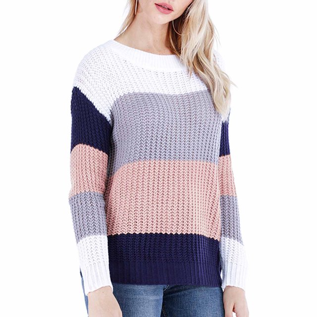 RKSTN Sweaters for Women Fashion Sleeves Round Neck Color Matching Loose Tops Blouse Knitted Sweater Fall Sweaters