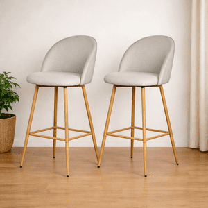Homy Casa Set of 2 Contemporary Bar Stools, 26 in. Seat Height with Fabric Upholstery and Faux Wooden Legs