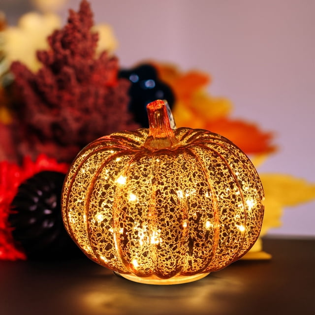 IBaodan Glass Pumpkin Light Discount Clearance Pumpkin Glass Lights Halloween Pumpkin Decorations for Halloween Spooky Party Haunted House Fall Home Decorations