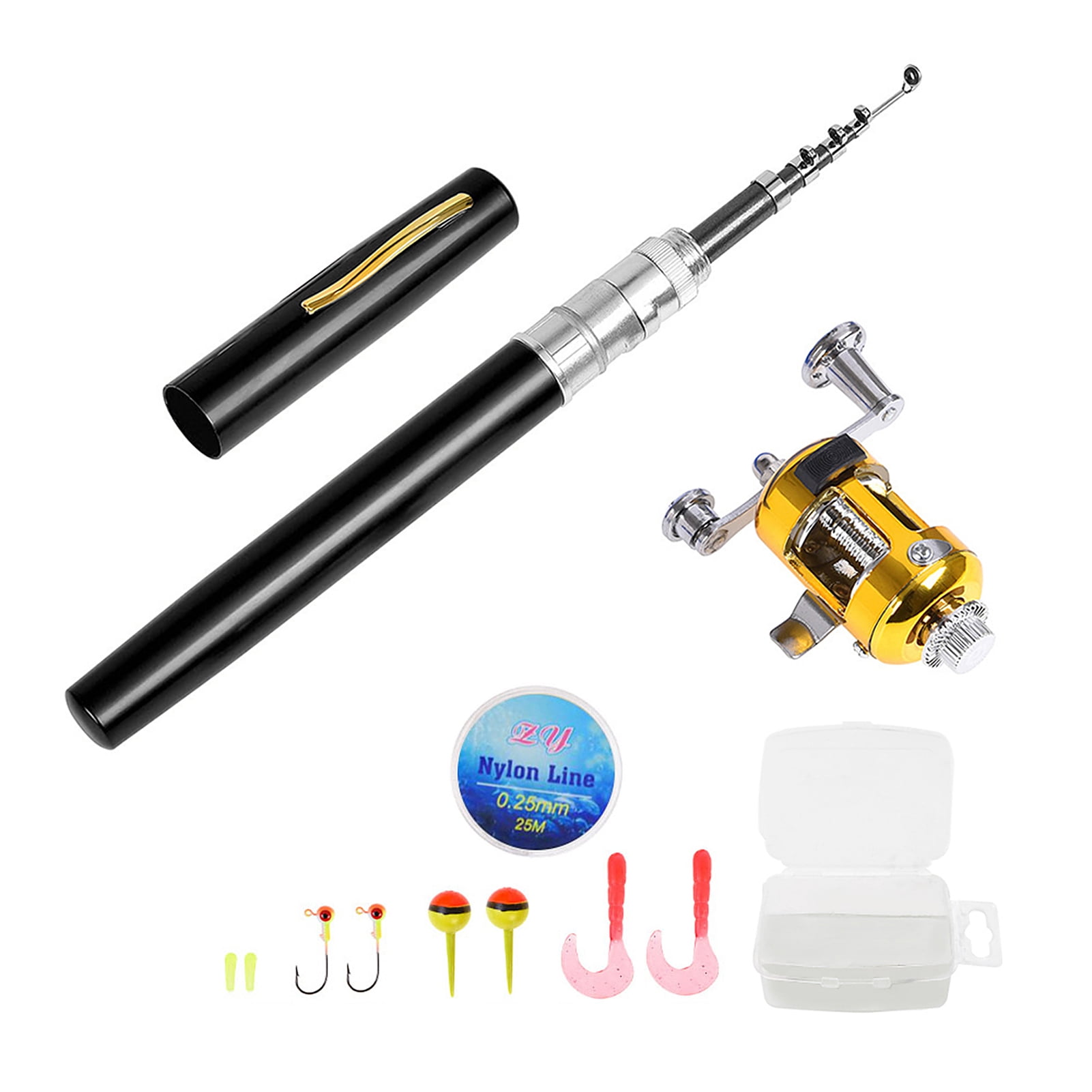 Amdohai Fishing Rod and Reel Combo Set Telescopic Pocket Pen Fishing Rod with Mini Trolling Reel Fishing Line Soft Lures Baits Jig Hooks Fishing Accessories