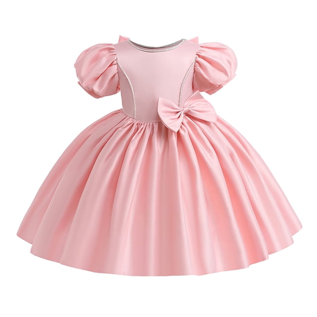 FAIWAD Robe de Fête de Mariage pour Filles, Manches Bouffantes, Nœud, Asymétrique, Robe de Soirée pour 4-12 Ans
