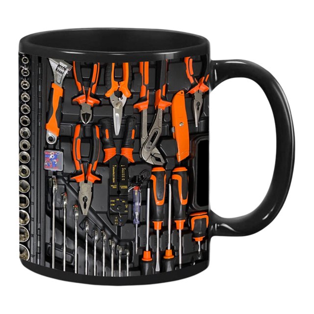 Black Creative Toolbox Design Mug Cup 3D Mechanical Engineer Theme Coffee Gift Set Birthday Present Model D Ceramic