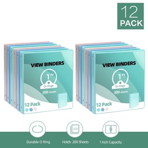 Deli 3 Les bagues,1" Economy Round Ring View Reliures avec 2 Poches intérieures pour bureau, accueil et utilisation à l'école200 Feuilles, 12-Pack (Couleur mélangée)