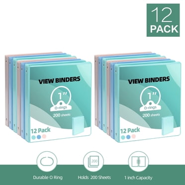 Deli 3 Ring Binders,1" Economy Round Ring View Binders with 2 Interior Pockets for Office,Home, and School Use,200 Sheets, 12-Pack (Mixed Colour)