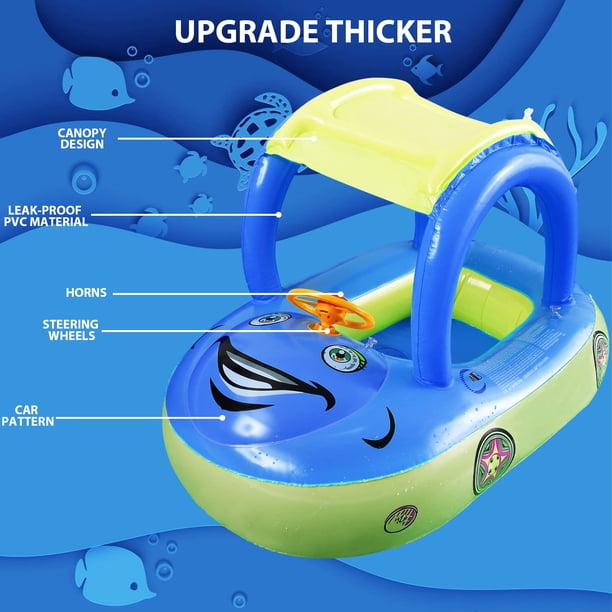 STLOVe Bouée Bébé Avec Auvent Solaire – Flotteur Gonflable Avec Siège Pour Piscine Et Plage – Sécurité Et Confort Pour Enfants De 3 à 5 Ans
