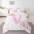 thumbnail image 2 of Erosebridal Ensembles de Couette Lettre Initiale V Format Tout-Petit, Couettes et Duvets Roses Romantiques, Déco Féerique Girly, Réversible 2 Pcs, 2 of 8