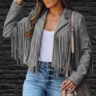 Aqestyerly Manteau à Franges en Faux Suède pour Femme, Veste à Franges Style Cowboy à Manches Longues, Cardigan Élégant, Vêtement d'Extérieur pour l'Automne et l'Hiver, Tenue Quotidienne HWRETIE