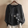 thumbnail image 2 of CHUANK Hauts pour Femmes en Solde à Moins de 10$ Hauts Décontractés Printemps Été Manches Longues en Coton Lin Imprimé Graphique Pissenlit Col Rond Blouses Vintage Grande Taille, 2 of 4