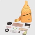 thumbnail image 4 of B-57 Orange Womens Multifunctional Chest Bag Lightweight Waterproof Shoulder Messenger Sturdy Polyester Fabric Ergonomic Strap Built In Headphone Port Multiple Storage Pockets #MJVHi, 4 of 9