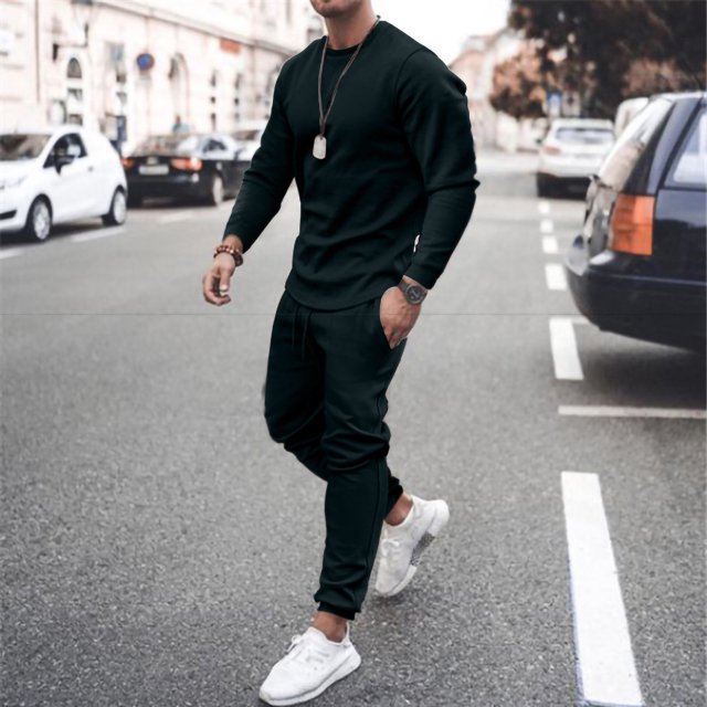 CEHVOM 2021 Ensemble Décontracté à Manches Longues pour le Printemps et l'Automne, Deux Pièces, Tendance pour Hommes, Multicolore
