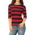 thumbnail image 1 of INSPIRE CHIC T-Shirt à Rayures Ajusté à Encolure Bateau à Manches Mi-Longues pour Femmes Rouge Bleu m, 1 of 6