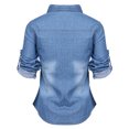 thumbnail image 2 of Chemisiers en Denim pour Femmes Mode Doux Manches Longues Chemise Ajustée Hauts, 2 of 4