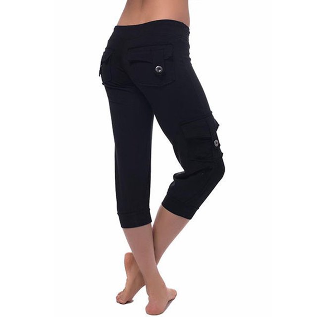 Innerwin Capris Pant Drawstring Ladies Bottoms Yoga Low Waist Lounge Capri Pants Black M
