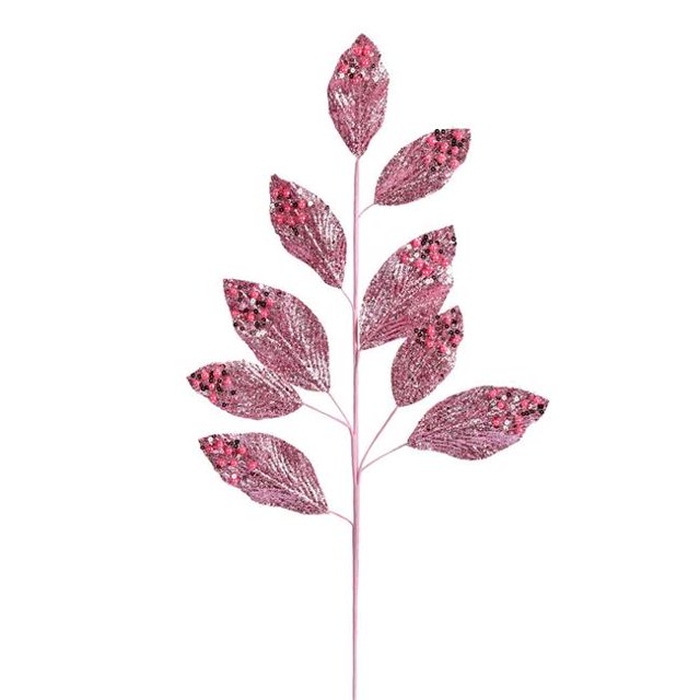 Vickerman QG191879 29 in. Pink Glitter Leaf Spray - 6 per Bag