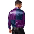 thumbnail image 2 of Oyolan Men's Horse Racing Uniform Front Zipper Satin Jacket Dress Coat Top Purple&Navy Blue L, 2 of 7