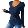 thumbnail image 2 of QATAINLAV Lightweight Sweater for Women Casual Deep V Neck Long Sleeve Tops Ribbed Knit Button Cross Wrap Pullover, Navy, M, 2 of 8