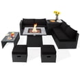 thumbnail image 1 of Patiojoy 9 Pieces Outdoor PE Rattan Wicker Sectional Sofa with 35-Inch Gas Fire Pit Table Space-Saving Patio Conversation Set with Storage Box Black, 1 of 10