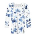 thumbnail image 4 of YUGYXL T-Shirts à Manches 3/4 pour Femmes, Tunique Décontractée à Imprimé Floral, Chandails Douillets, Col Rond pour Dames, Vêtements Légers, Mode, Volants, T-Shirts Confortables, Hauts de Vacances, 4 of 5