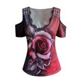 thumbnail image 3 of EGNMCR T-Shirts pour Femmes Chemisier Tunique à Manches Courtes à Col en V Ample Imprimé Floral Brisé pour Femmes Hauts, 3 of 5