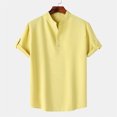 thumbnail image 2 of Shirts for men Casual Solid Stand Collar Short Sleeve Button Closure Shirt Hawaii Blouse, 2 of 8