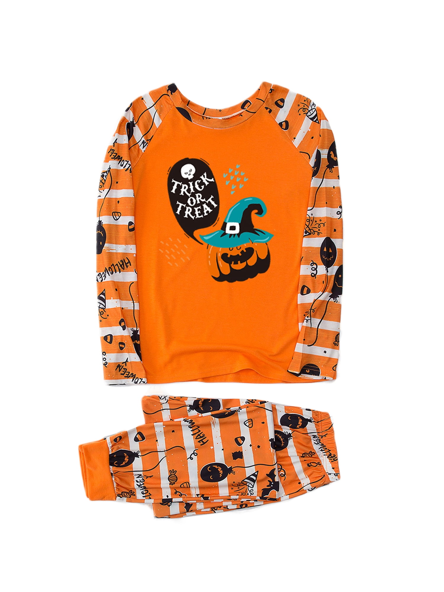 FOCUSNORM Ensemble de Pyjamas Imprimés d'Halloween pour la Famille, Chandail Col Rond + Pantalon Long