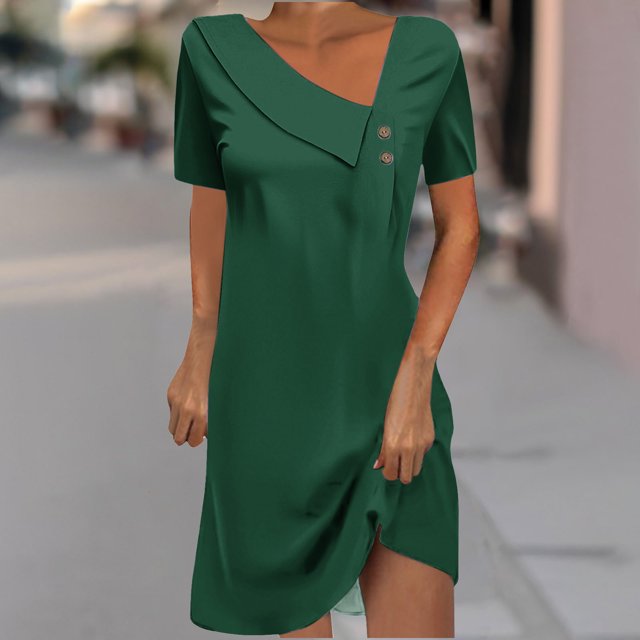 Prix Réduit, Robe Mi-Mollet à Manches Courtes et Col Rond Unie pour Femme, Robe Mi-Mollet à Manches Courtes et Col Rond Unie Simple et Stylée pour le Quotidien Coupe Moderne, Sopatenor
