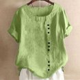 thumbnail image 1 of Timegard Plus Size Tops for Women Round Neck Short Sleeve Button Lightweight Blouse Casual Loose Tops, 1 of 5