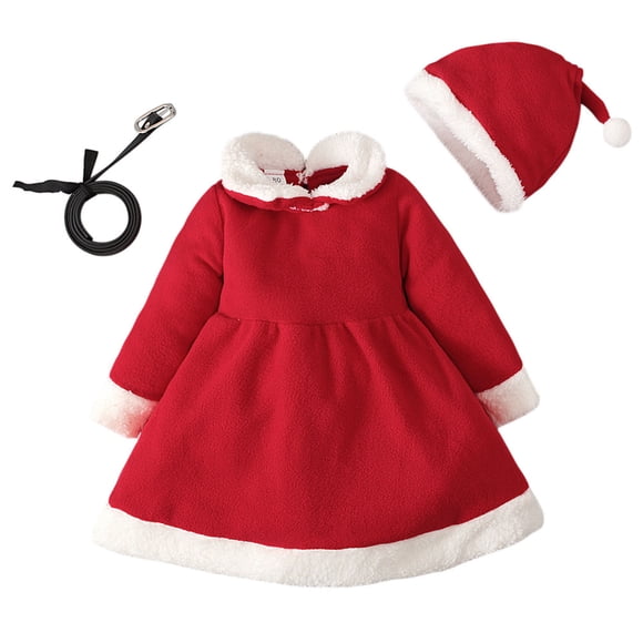 Ketyyh-chn99 Baby Girls Tutu Dress Baby Kids Girls Christmas Thick Warm Princess Dress Casual Clothes Hat for 6-12 Months,Red