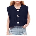 thumbnail image 2 of Women's Sleeveless Knit Cardigan Vest Solid Color Pocket Button Front Short Spring Summer Outerwear Coat, 2 of 7