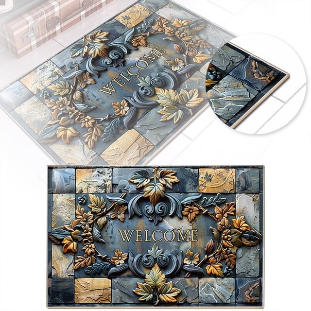 Ensemble de Paillasson à Imprimé Floral 3D Tapis de Bain Moderne Tapis d'Entrée Haute Absorption Lavable à la Machine Tapis de Sol Intérieur pour Maison Salon