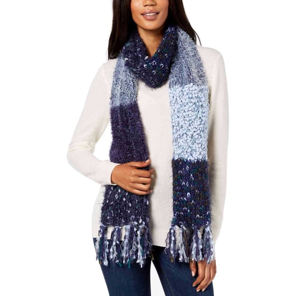 INC International Concepts Women’s Mixed Yarns Colorblocked Fringe Scarves, Navy