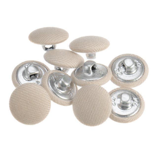 Unique Bargains 10pcs 24L Fabric Cloth Covered Button 15mm Round Metal Shank Sewing Buttons for Suits Dress Blouses, Beige