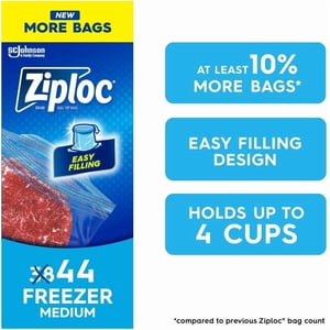 Ziploc® Sacs de congélation avec la technologie de rester ouvert, moyen, 38 Sacs