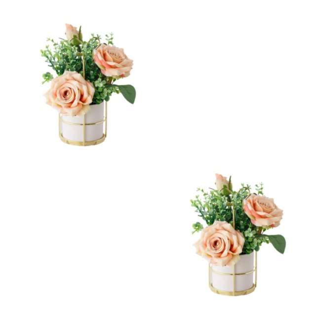 kurtrusly Artificial Flowers With Vase Add Of Color And Style To Any Room Indoor rose Champagne 2Set