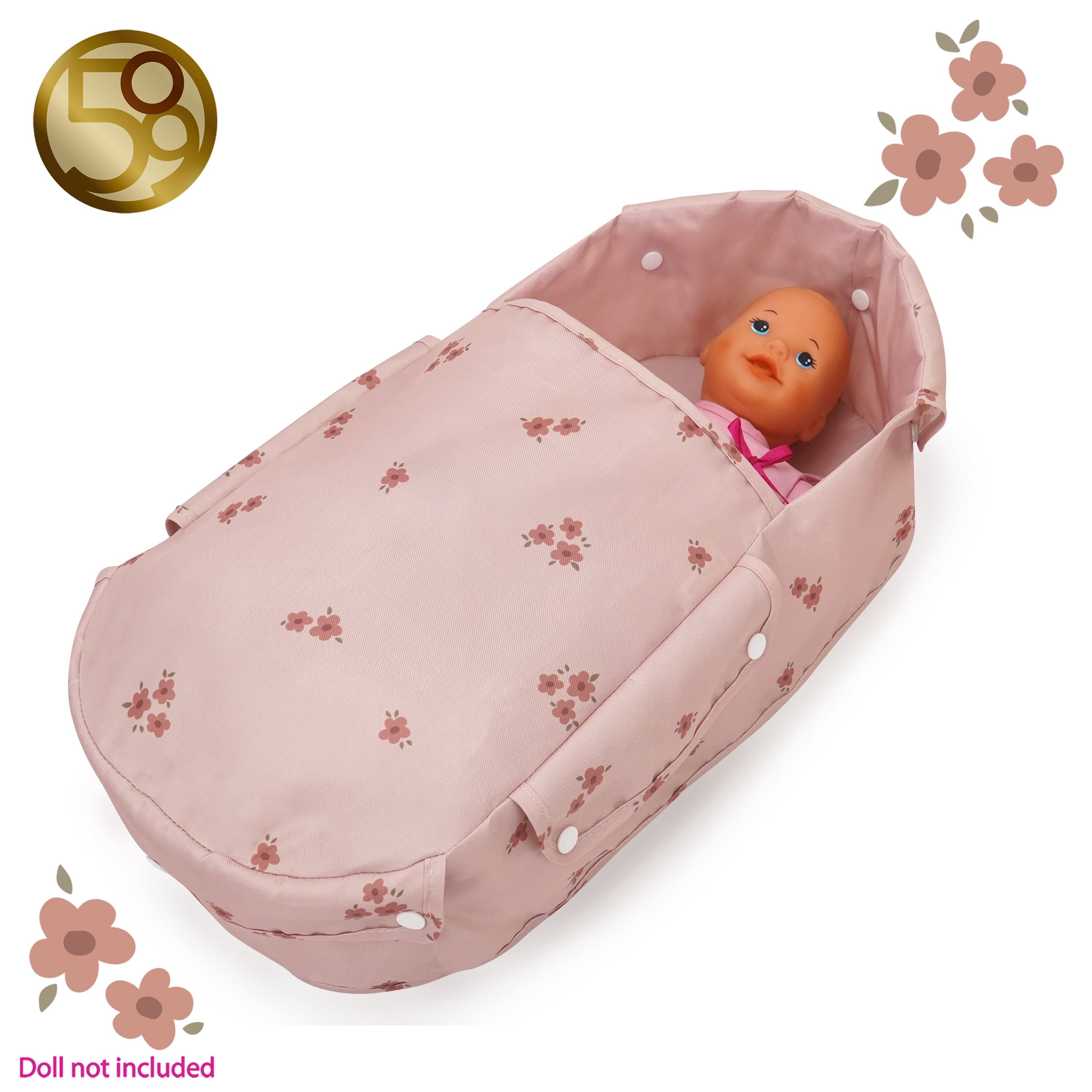 509 Crew Ballet Flora Doll Pram - Doll Pram, Kids Pretend Play, Retractable Large Canopy, Shopping Basket & Removable Carry Cot Bed. Ages 3+