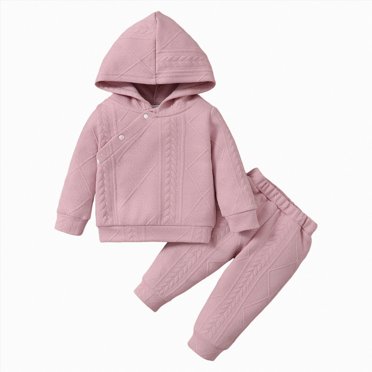 Zanarzt Baby Cloths 3 6 9 12 18 24 Months Toddler Girls Long Sleeve Solid Color Tops Pants Two Piece Outfits Casual Sports Set,Pink,18-24 Months