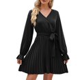 thumbnail image 2 of Gspmoly Robe pour Femmes, Robe Décontractée pour Femmes à Manches Longues, Couleur Unie, Col en V, Jupe Courte, Robe de Cocktail, Cadeaux de Vacances, 2 of 7