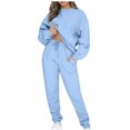 thumbnail image 2 of FNFYFH Liquidation Femmes Chandails en Molleton Survêtements 2025 Automne Manches Longues Ensembles de Sport Confort Col Rond Chandail à Enfiler Hauts avec Cordon Pantalons de Survêtement Unis Tenues Athlétiques Bleu,G, 2 of 7