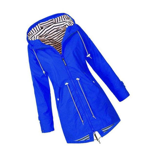 Walson Chandail à Capuchon Veste Douce pour Femme Imperméable Manteau de Pluie Extérieur Bleu L