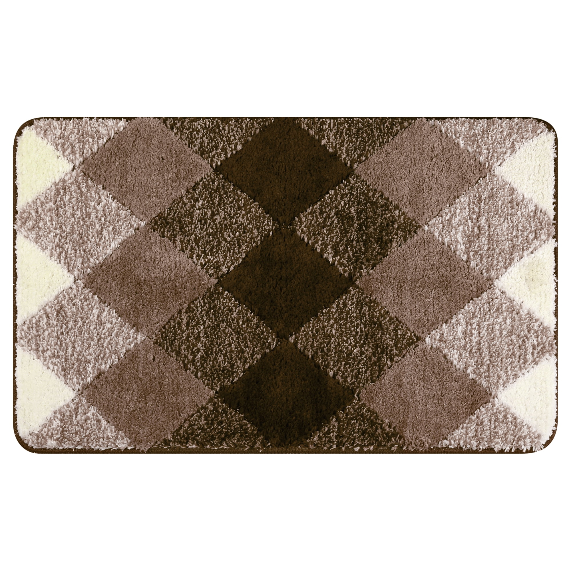 REGALWOVEN Geometric Pattern Bathroom Rug Mat, Soft Absorbent Bath Mat, Non-Slip Carpet for Tub, Shower, Home Decor Brown 20" x 32"