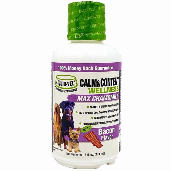 Liquid-Vet Dog Calm & Content Wellness for Stress & Anxiety with MAX Chamomile - Bacon Flavor, 16 oz