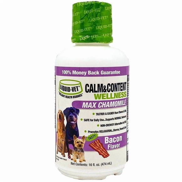 Liquid-Vet Dog Calm & Content Wellness for Stress & Anxiety with MAX Chamomile - Bacon Flavor, 16 oz