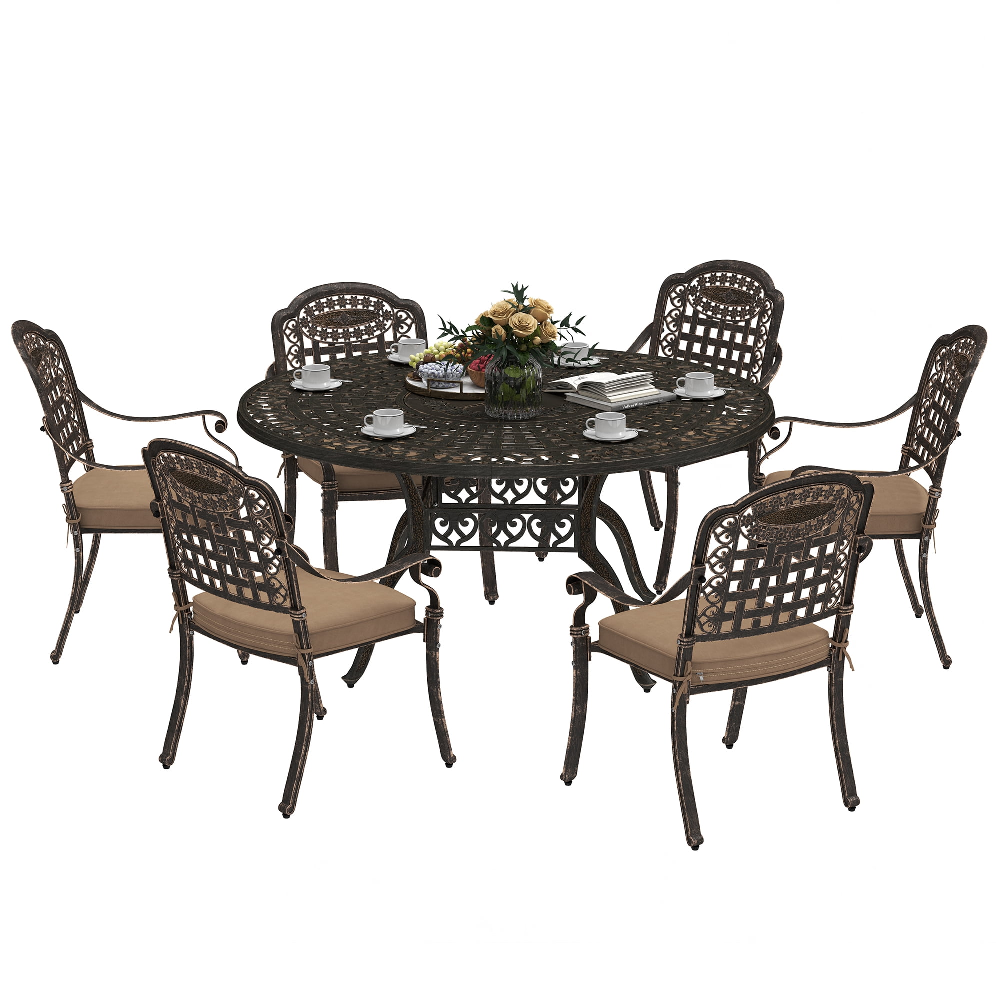 Outsunny 7 Pieces Patio Dining Set for 6, Aluminum Patio Table and Chairs