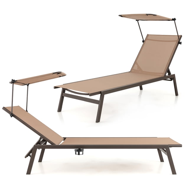 Gymax Lot de 2 Fauteuils Inclinables à 6 Positions pour l'Extérieur, Chaise Longue Inclinable Réglable pour le Bord de la Piscine